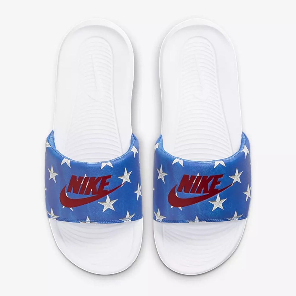 NIKE VICTORI ONE SLIDE STAR PRINT MEN SHOES SLIPPER BLUE/WHITE/RED SIZE 8 - Picture 2 of 6